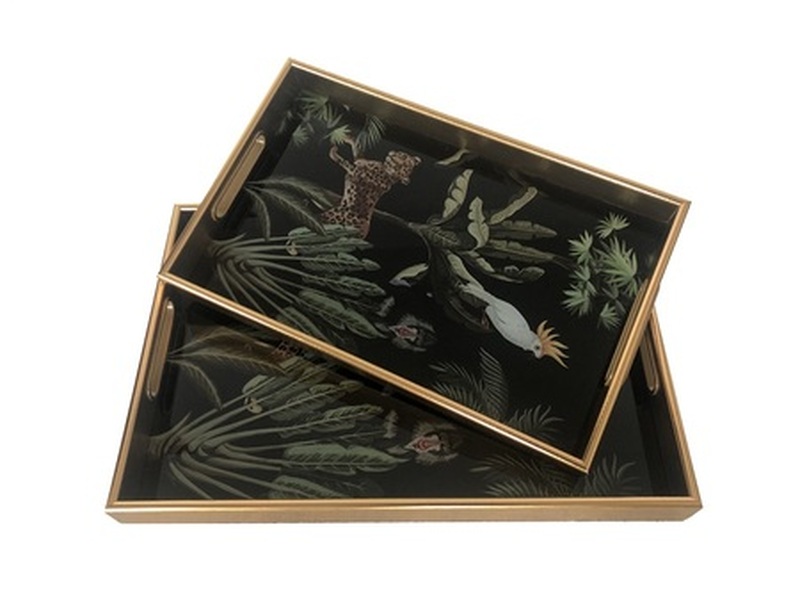 S/2 PLATEAUX RECT. 'JUNGLE' 40x25x4,5h-45x30x4,5h