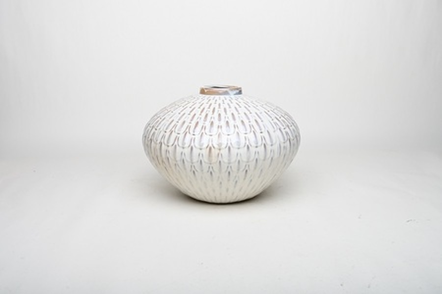 S/2 VASES CERAMIQUE OFF BLANC 'PHUKET' D31x21h