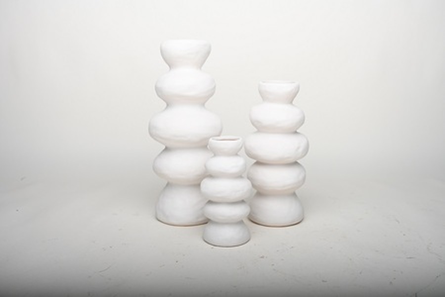 S/3 VASES ASS. CERAMIQUE BLANC MAT 30h/38h/48h