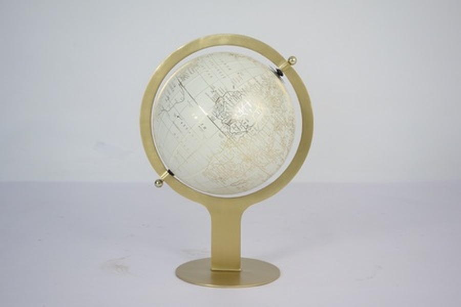 GLOBE BLANC S/PIED A.GOLD 'WORLD' D35x51h