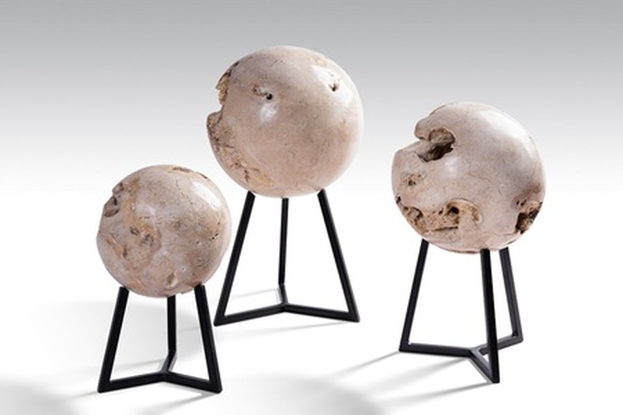 S/3 CHEESE STONE BALLS ON STAND D15cm/D17cm/D20cm