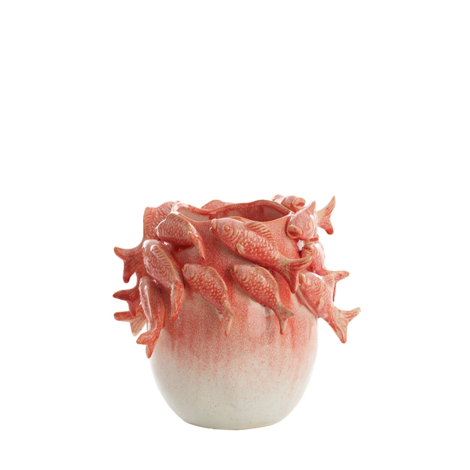 Vase deco 29x28,5x27 cm FISH ceramics coral+cream