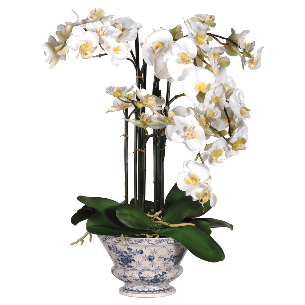 HEREFORD 68cm vjestacki cvijet u saksiji, bijela orhideja