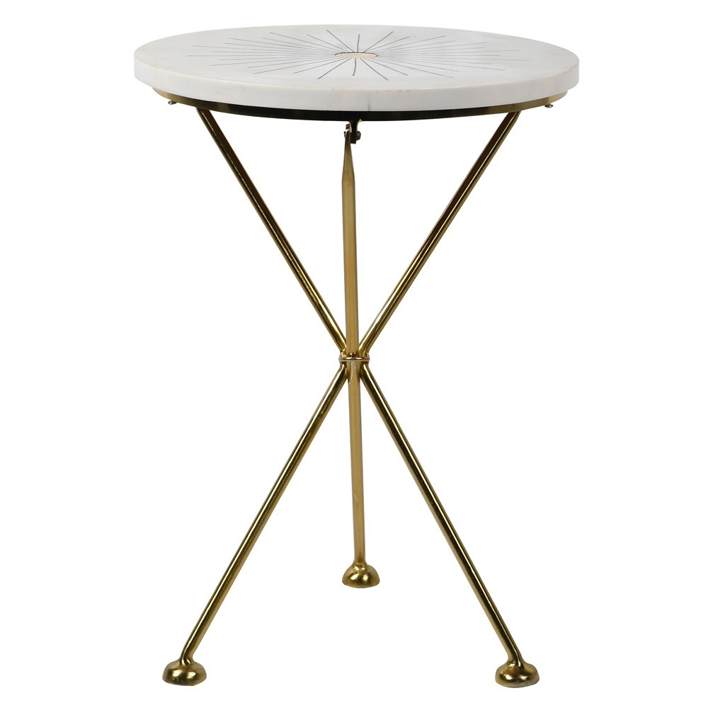 DERRY 55x40cm okrugli pomocni sto, bijela/zlatna