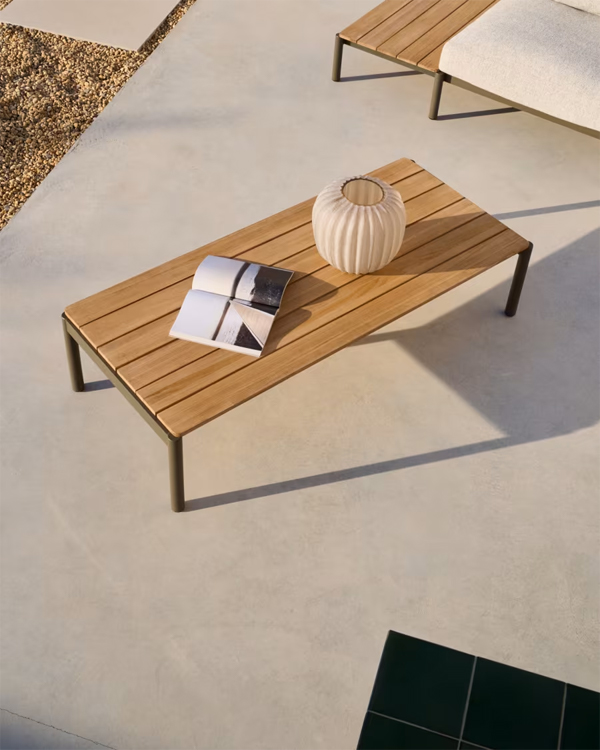 SORELLS sto za kafu od zelenog aluminijuma i tikovine 63 x 144,6 cm