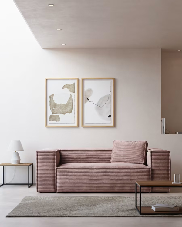 BLOK dvosjed sofa od sivog somota sa širokim šavovima, 210 cm