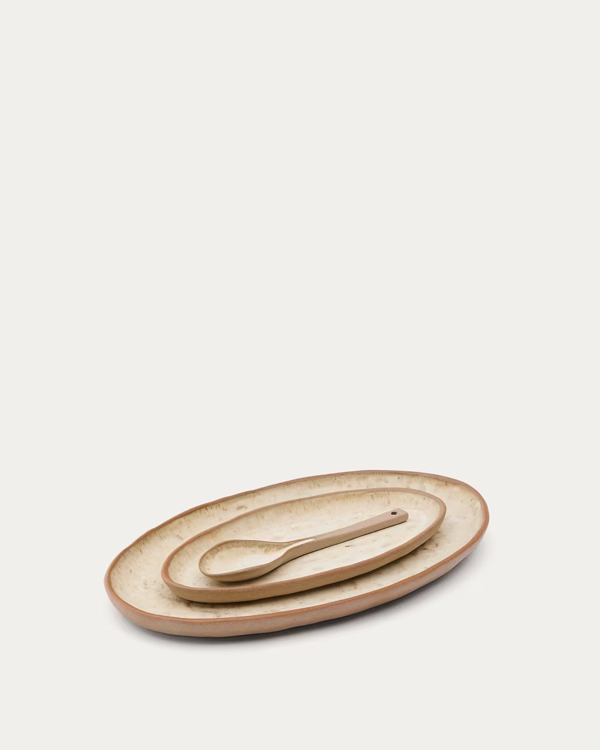 Zunel set od 2 bež keramička tanjira i 1 kašike