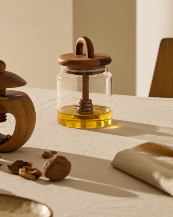 Staklena tegla za med Nukha od 100% drveta akacije, FSC certifikat