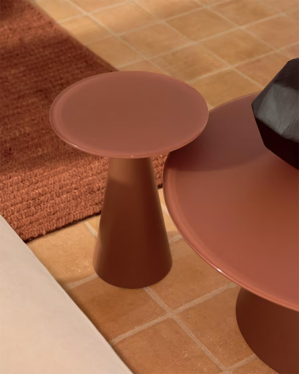 WILSHIRE pomoćni sto, kaljeno staklo i metal, terakota, ø30cm