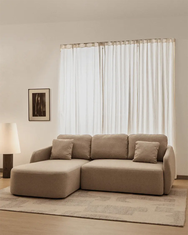 LAIRA Trosjed na razvlačenje od bež šenila sa lijevim ležajnim dijelom 246 cm FSC Mix Credit