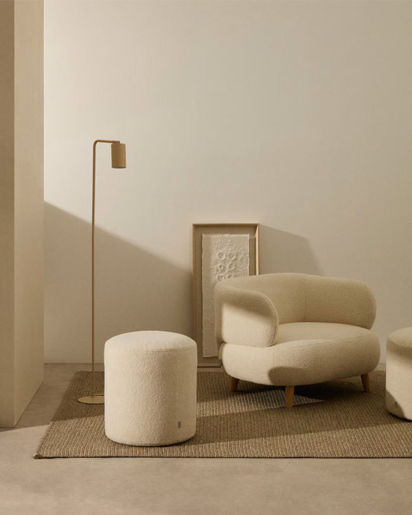 KAELI Tabure sa skidivom presvlakom, bež šenil, Ø 43 cm