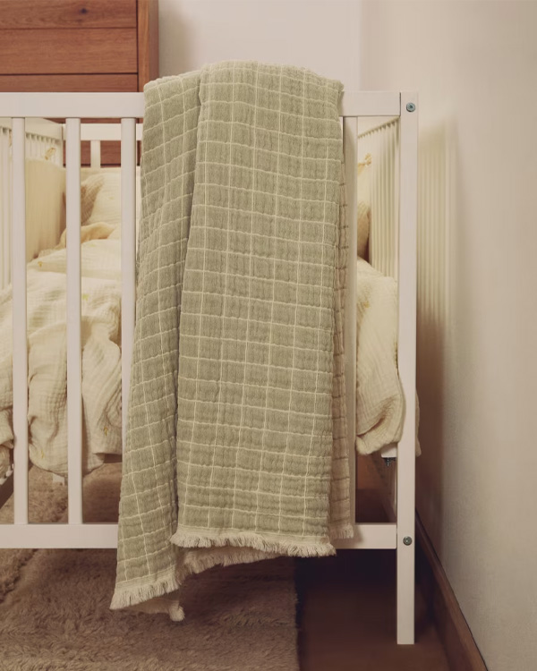 TIVARO Ćebe 100% pamuk, žakard karo, svijetlo zeleno, 130 x 170 cm