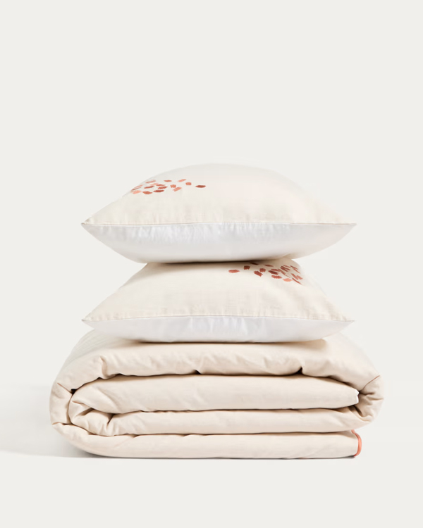 VIRELDA Set posteljine od pamuka i lana bež, vezni detalj, za krevet 150 cm