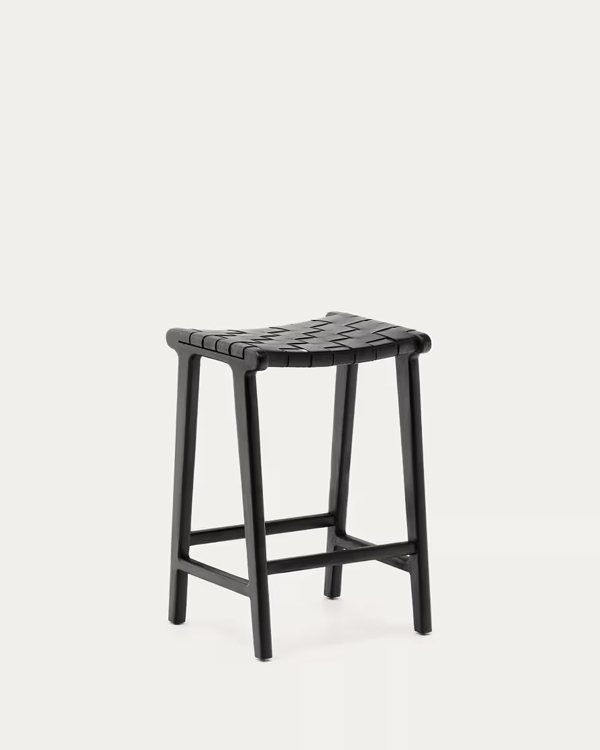 CALIXTA Barska stolica, koža i puno drvo mahagonije, 67 cm