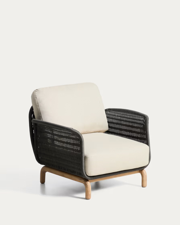 ALIPA Fotelja od masivnog bagremovog drveta i tamnosivog užeta