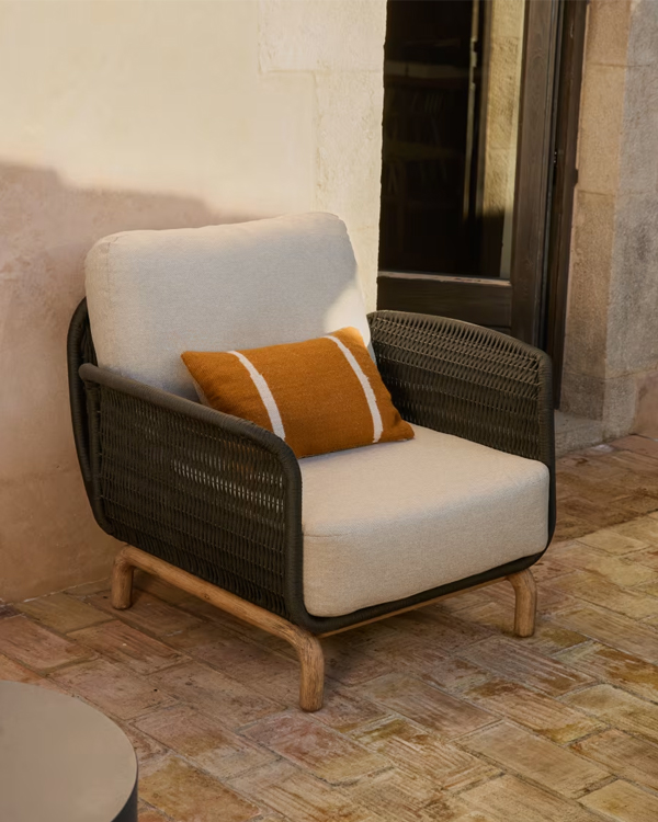 ALIPA Fotelja od masivnog bagremovog drveta i tamnosivog užeta