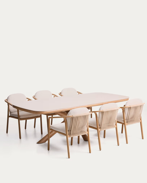 MIRTIA baštenski set, sto i 6 stolica, aluminijum sa efektom drveta i kamen, 240 x 110cm