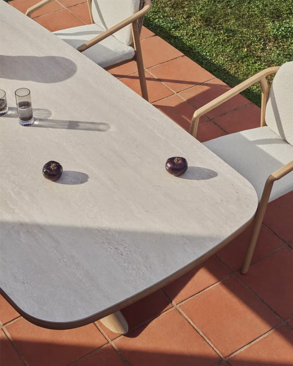 MIRTIA baštenski set, sto i 6 stolica, aluminijum sa efektom drveta i kamen, 240 x 110cm