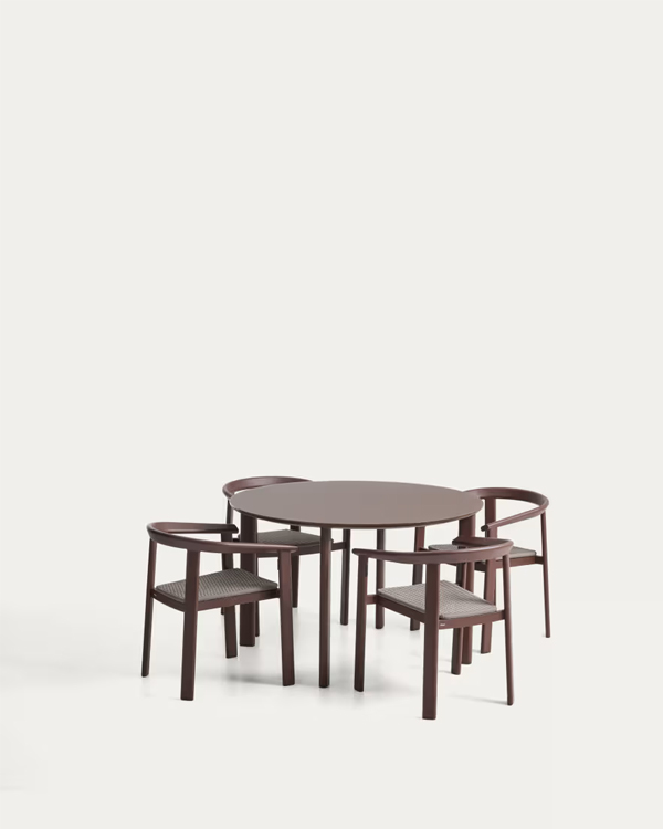 ERICE baštenski set, sto i 4 stolice, aluminijum i kaljeno staklo, braon, Ø120cm