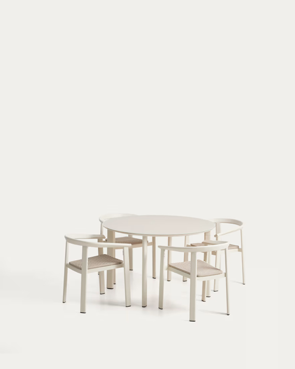 ERICE baštenski set, sto i 4 stolice, aluminijum i kaljeno staklo, ecru boja, Ø120cm
