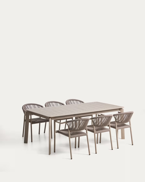 BRELA baštenski set, produživi sto i 6 stolica, aluminijum, smeđi, 205(287) x 100cm