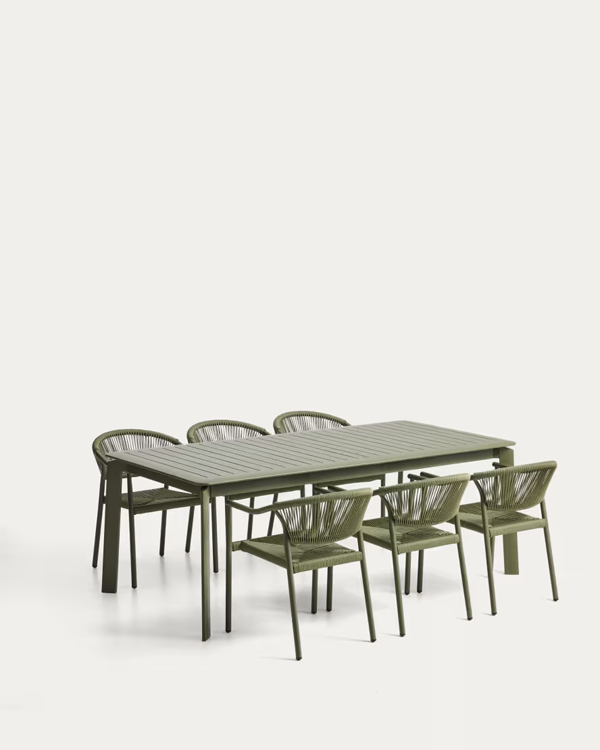BRELA baštenski set, produživi sto i 6 stolica, aluminijum, zeleni, 205(287) x 100cm