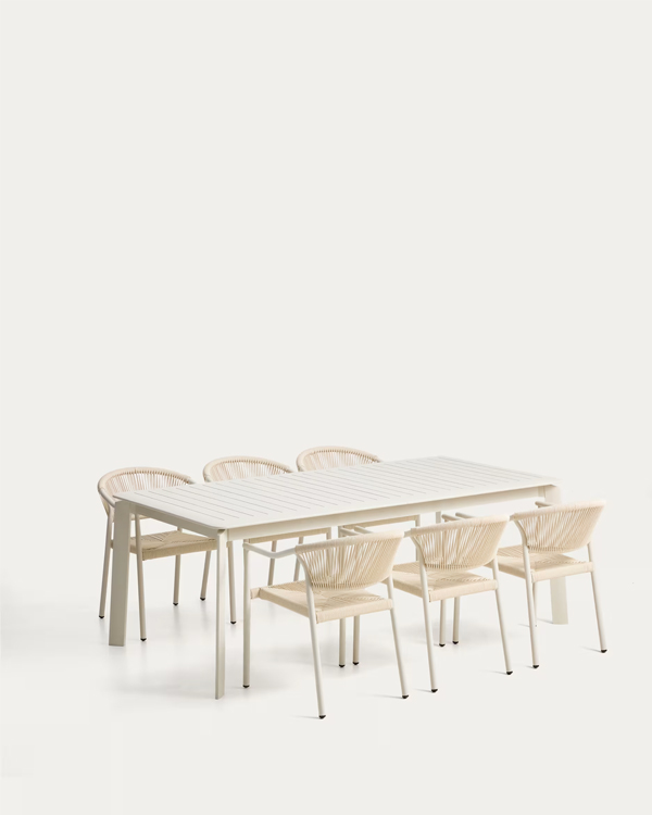BRELA baštenski set, produživi sto i 6 stolica, aluminijum, ecru boja, 205(287) x 100cm