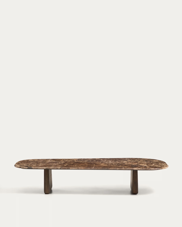 PIRITA Klub sto, braon mermer i drvo hrasta u tamnoj obradi, 147 x 65 cm