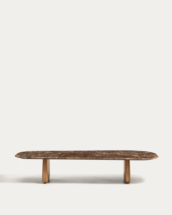 PIRITA Klub sto, braon mermer i drvo hrasta, 147 x 65 cm