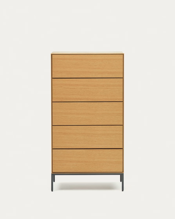 VEDRANA Komoda sa 5 fioka od hrastovog furnira i crnih čeličnih nogica 60 x 114 cm