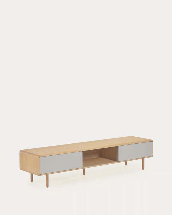 ANIELLE TV komoda sa 2 vrata od punog drveta i furnira jasena, 180 x 41 cm