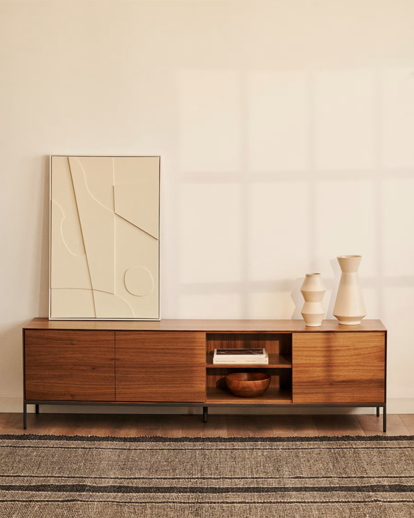 VEDRANA TV komoda, furnir oraha i crne čelične noge, 195 × 55 cm
