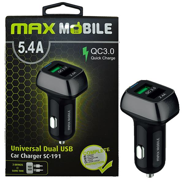 Auto adapter Maxmobile SC-191 USB DUO 3.0,27W QUICK CHARGE 5.4A