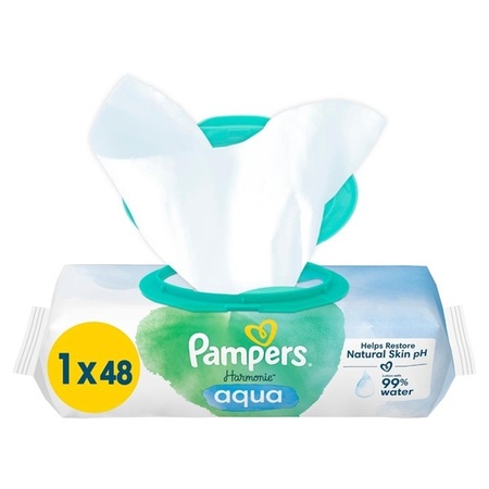 PAMPERS WIPES HARMONIE 48CT AQUA PLASTIC