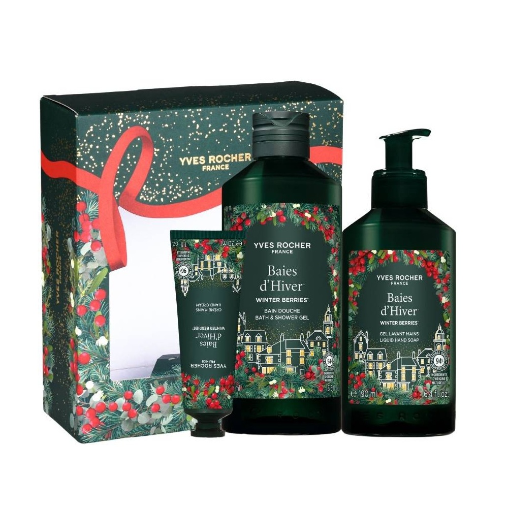 YVES ROCHER SET ZIMSKE BOBICE (GEL ZA TUSIRANJE 400ML, TECNI SAPUN 190ML, KREMA ZA RUKE 30ML)