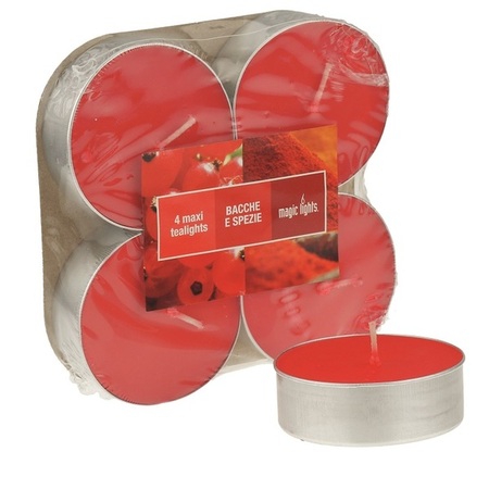 MAGIC LIGHTS PACK 4 MAXI SCENTED TEA LIGHT RED FRUITS