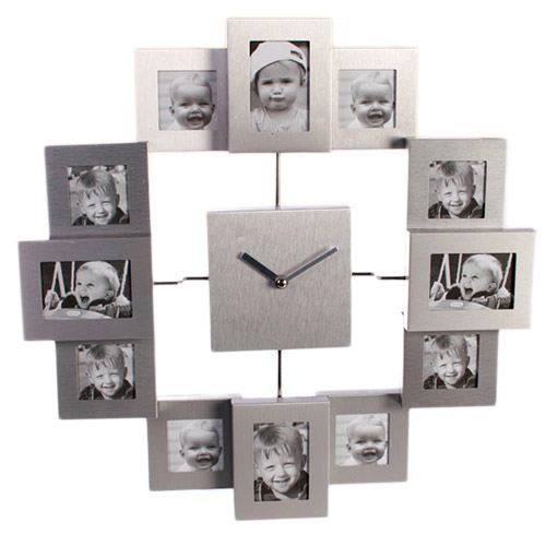 RAM ZA SLIKE I SAT ALUMINIUM WALL CLOCK WITH 12 PHOTO FRAMES 79/3120