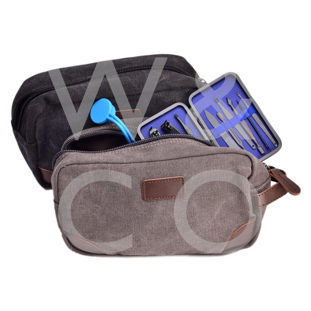 NESESER WIDDOP MAD MAN GREY CANVAS AND LEATHER WASH BAG HM2188