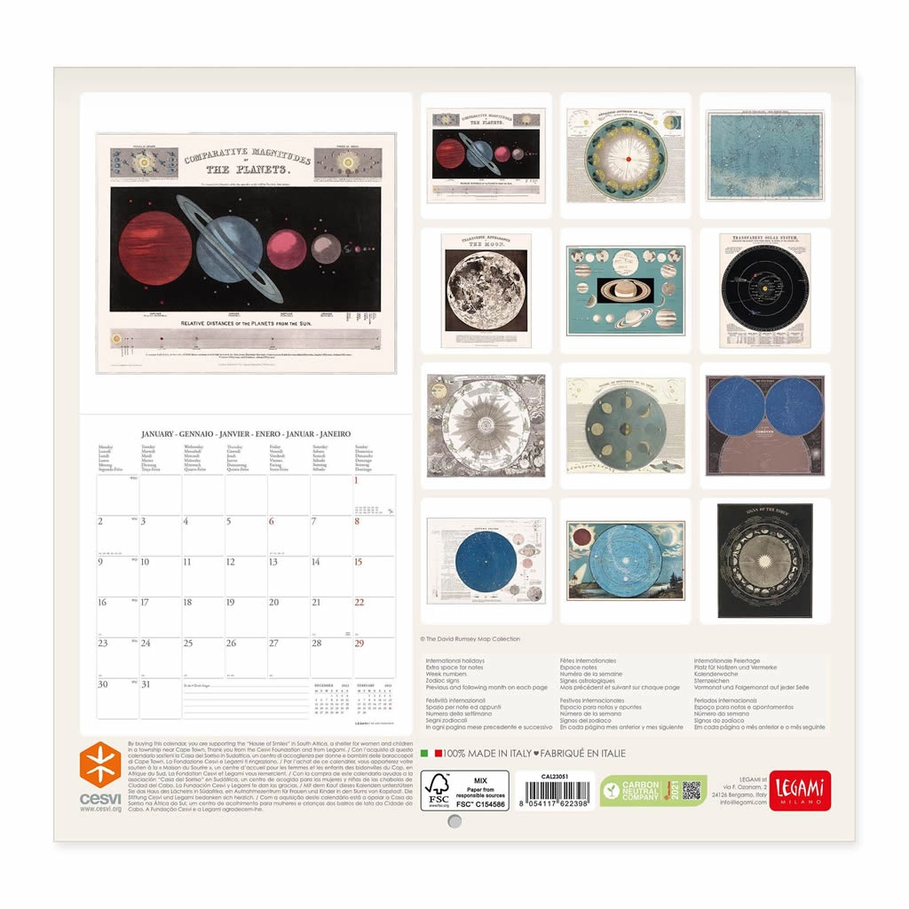 KALENDAR ZIDNI LEGAMI CELESTIAL MAPS - 30X29 - MAPS CAL23051
