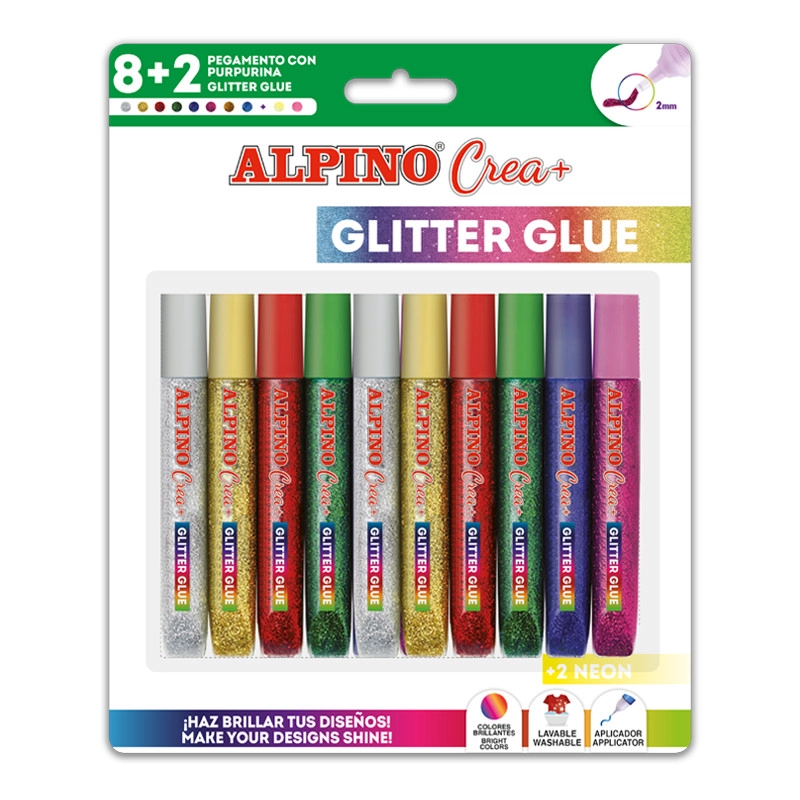 GLITTER GLUE MASATS ALPINO CLASSIC NEON 8+2 GRATIS DE000030 10/1