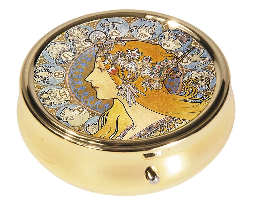 KUTIJA ZA TABLETE FRIDOLIN ROUND GOLD ART NOUVEAU ZODIAC 19941