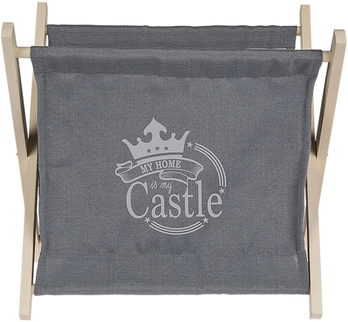 GREY FABRIC MAGAZINE RACK ON WOODEN FOOT 146153