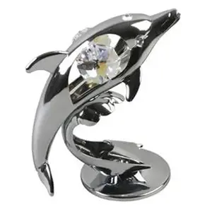 FIGURA WIDDOP CRYSTOCRAFT CHROME PLATED DOLPHIN ORNAMENT WITH CRYSTAL SP197