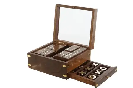 DRUŠTVENE IGRE ITEM SET SHEESHAM GLASS 15X15X7 DOMINO BROWN JM-209020 3/1