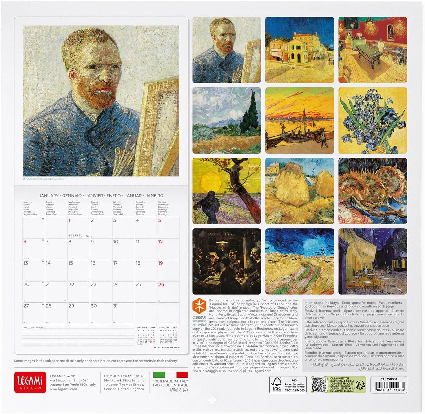 KALENDAR ZIDNI LEGAMI 2025 VINCENT VAN GOGH 30x29 ART CAL250032