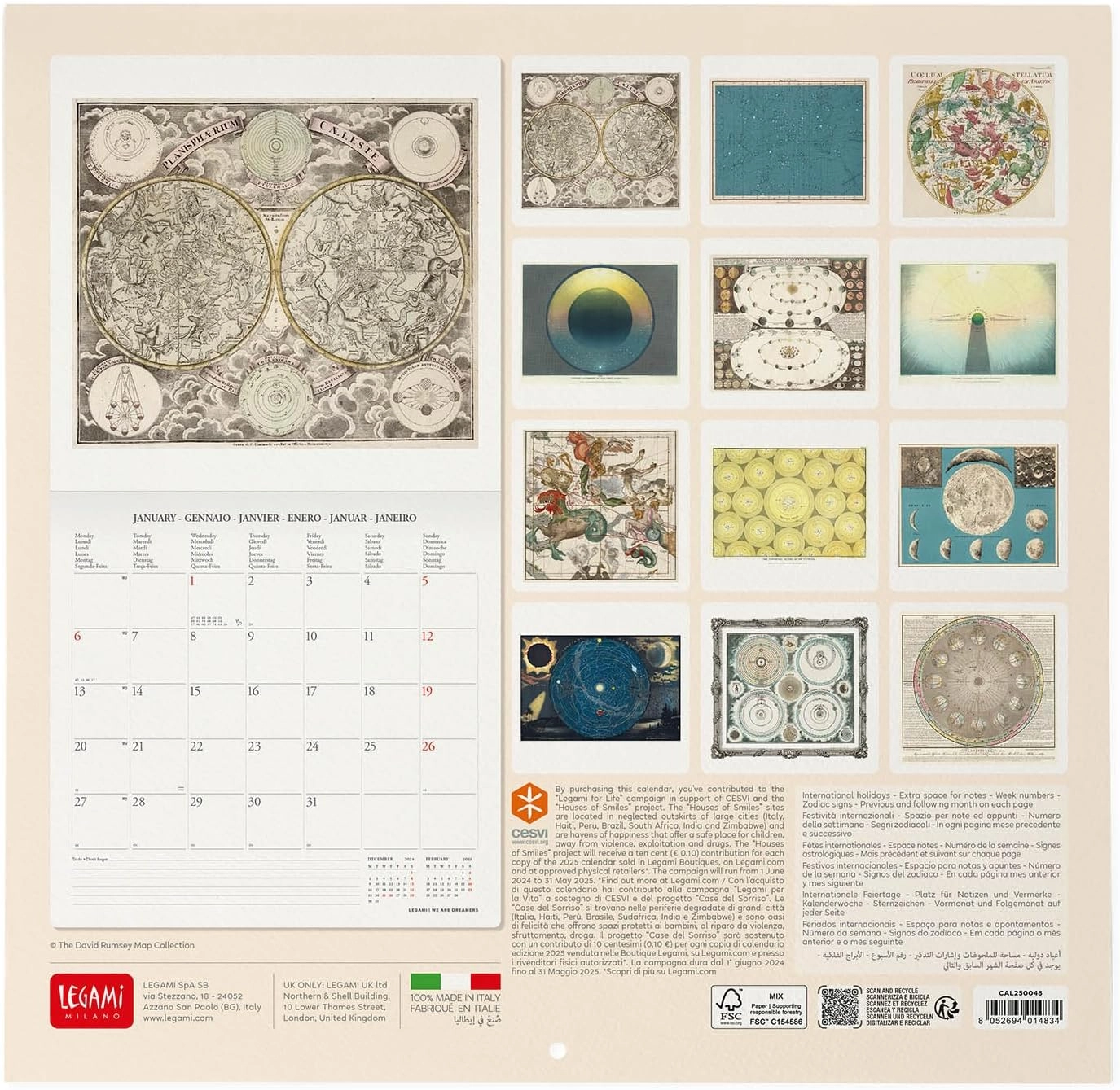 KALENDAR ZIDNI LEGAMI 2025 CELESTIAL MAPS 30x29 CAL250048