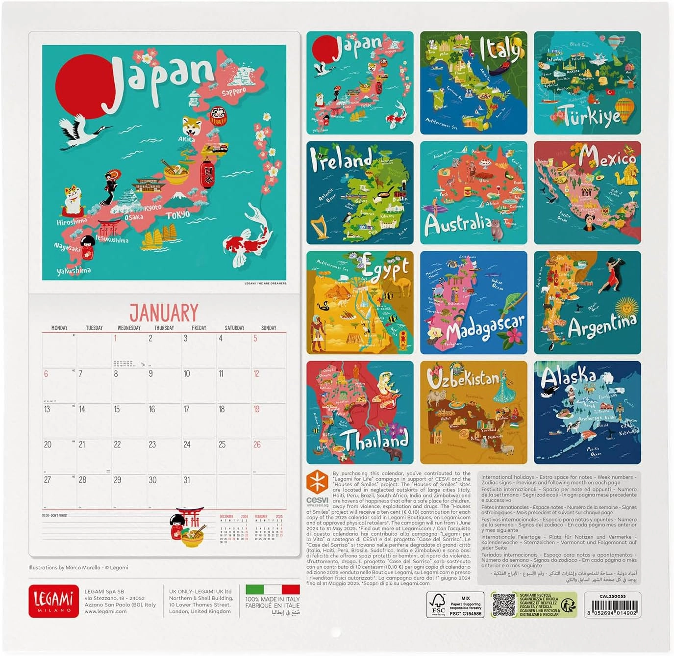 KALENDAR ZIDNI LEGAMI 2025 LET'S TRAVEL THE WORLD 30x29 CAL250055