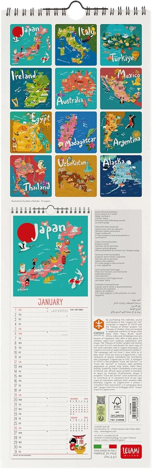 KALENDAR ZIDNI LEGAMI 2025 LET'S TRAVEL THE WORLD 16x49 CAL250098