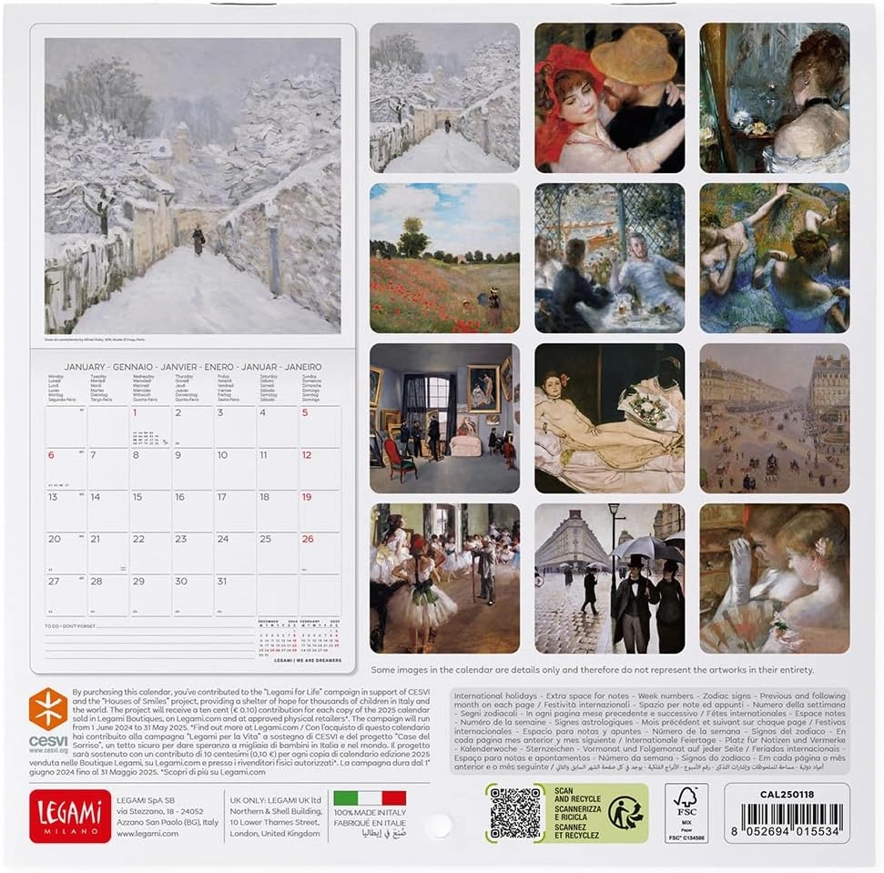 KALENDAR ZIDNI LEGAMI 2025 IMPRESSIONISTS 18x18 CAL250118