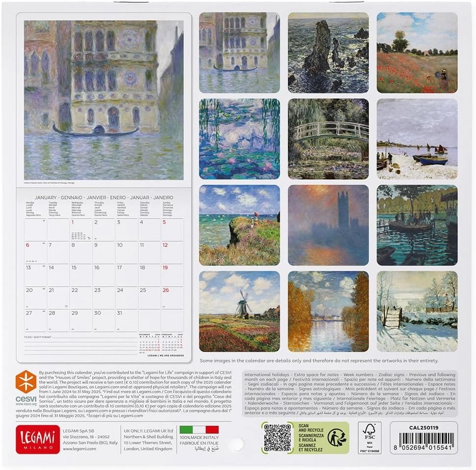 KALENDAR ZIDNI LEGAMI 2025 CLAUDE MONET 18x18 CAL250119